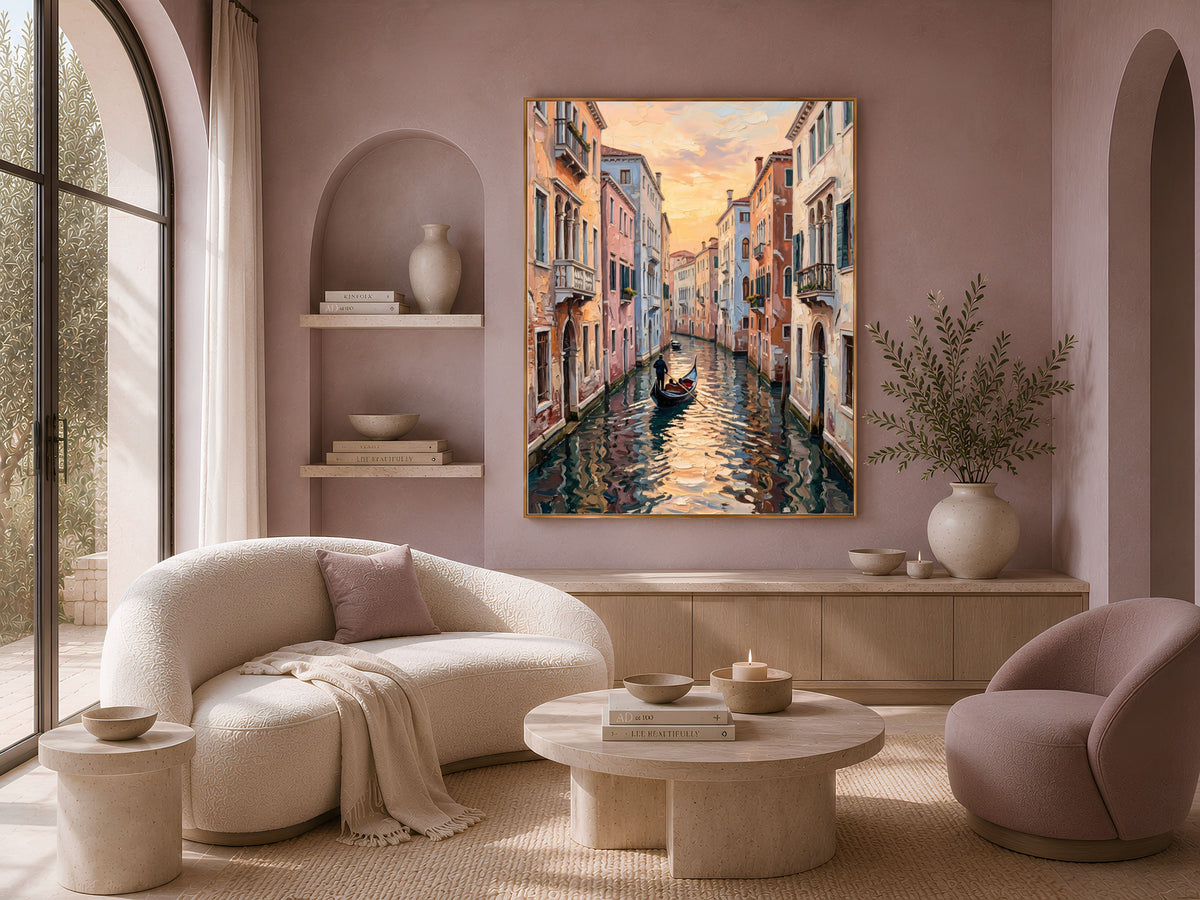 Venice Canal Wall Art, Impasto Oil Painting Print - Digital Download