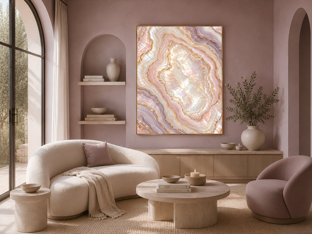 Pink Agate Wall Art, Pearl Geode Print, Blush Lilac Crystal Slice, Copper Gold Abstract, Glam Bedroom Decor, Opal Poster, Instant Download