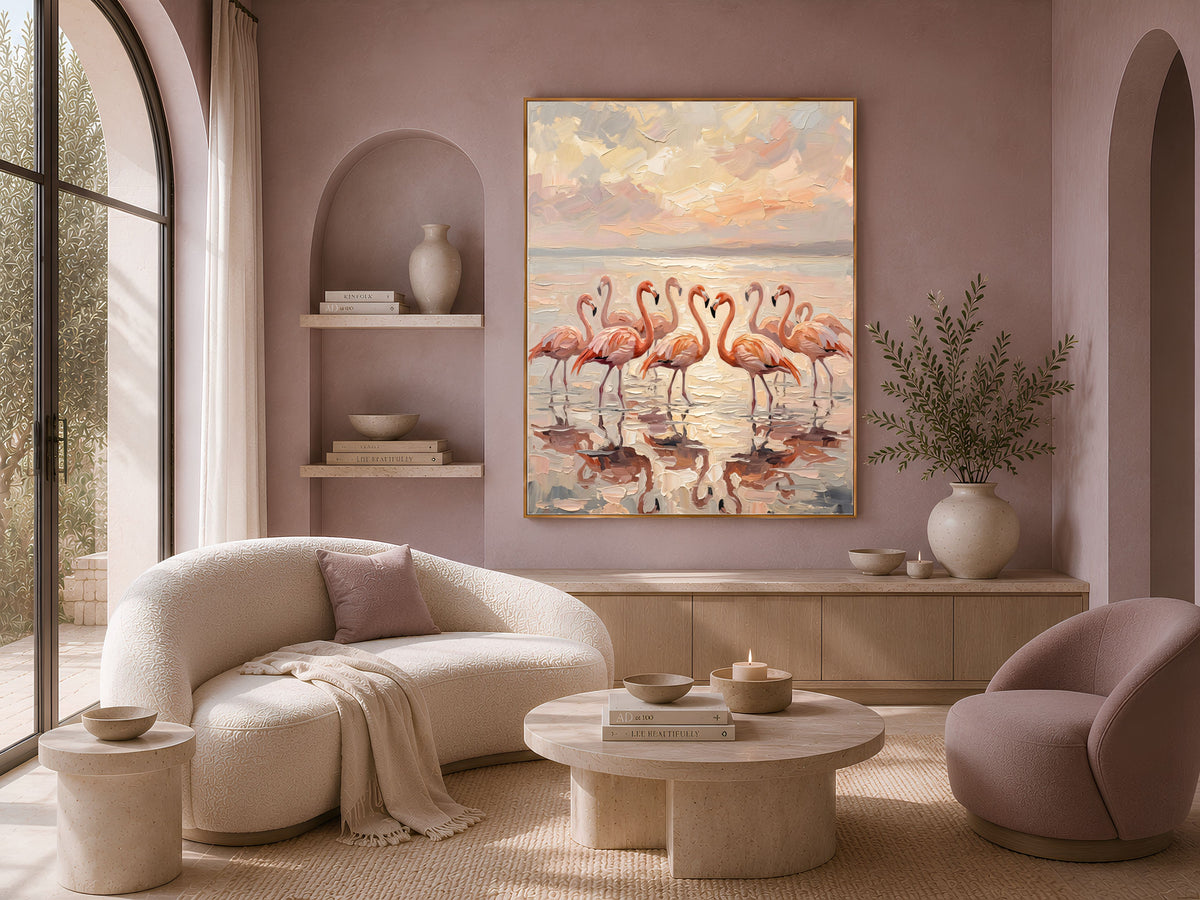 Flamingo Wall Art, Impasto Oil Painting Print - Digital Download