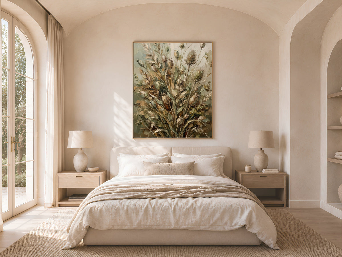Dried Botanical Wall Art, Sage Green Impasto Oil Painting - Digital Download