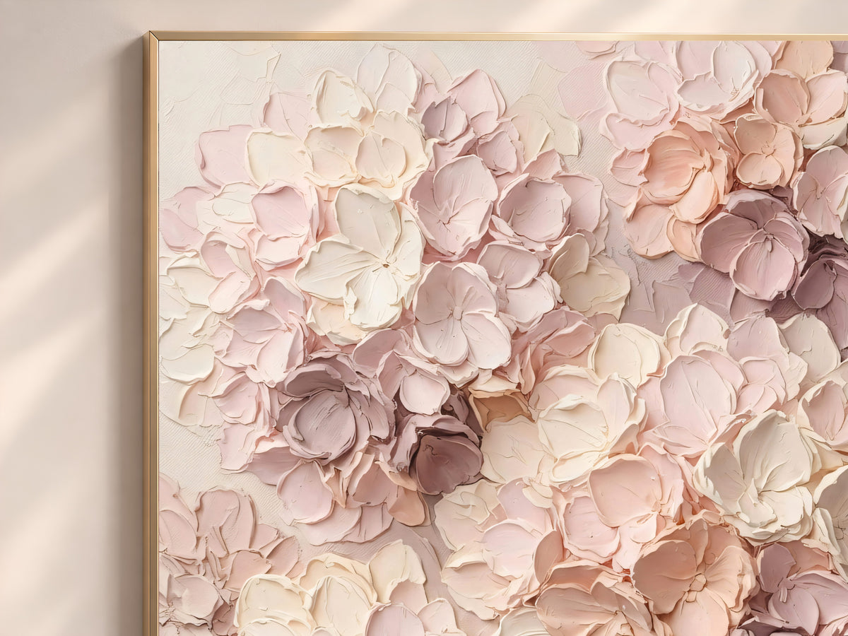 Pink Hydrangea Painting Print, Textured Floral Wall Art, Blush Impasto Flower Art, Printable Digital Download