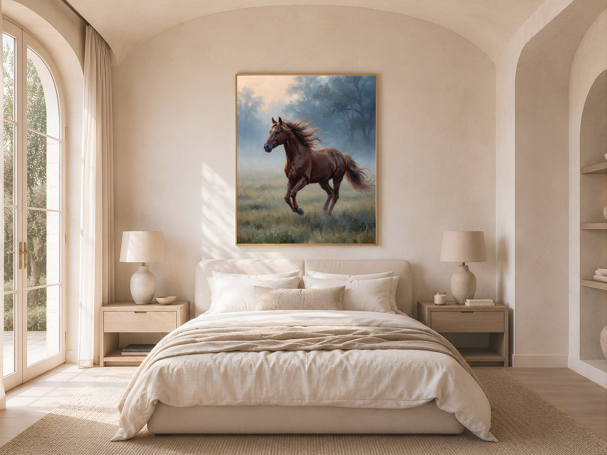 Chestnut Horse Wall Art, Running Horse Oil Painting Print - Digital Download