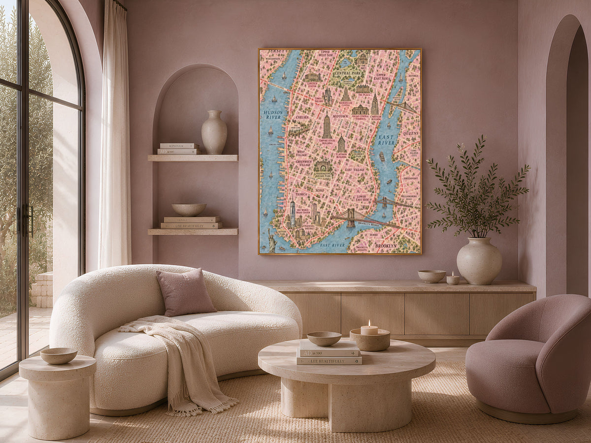 New York City Map Wall Art, Illustrated Manhattan Map Print - Digital Download