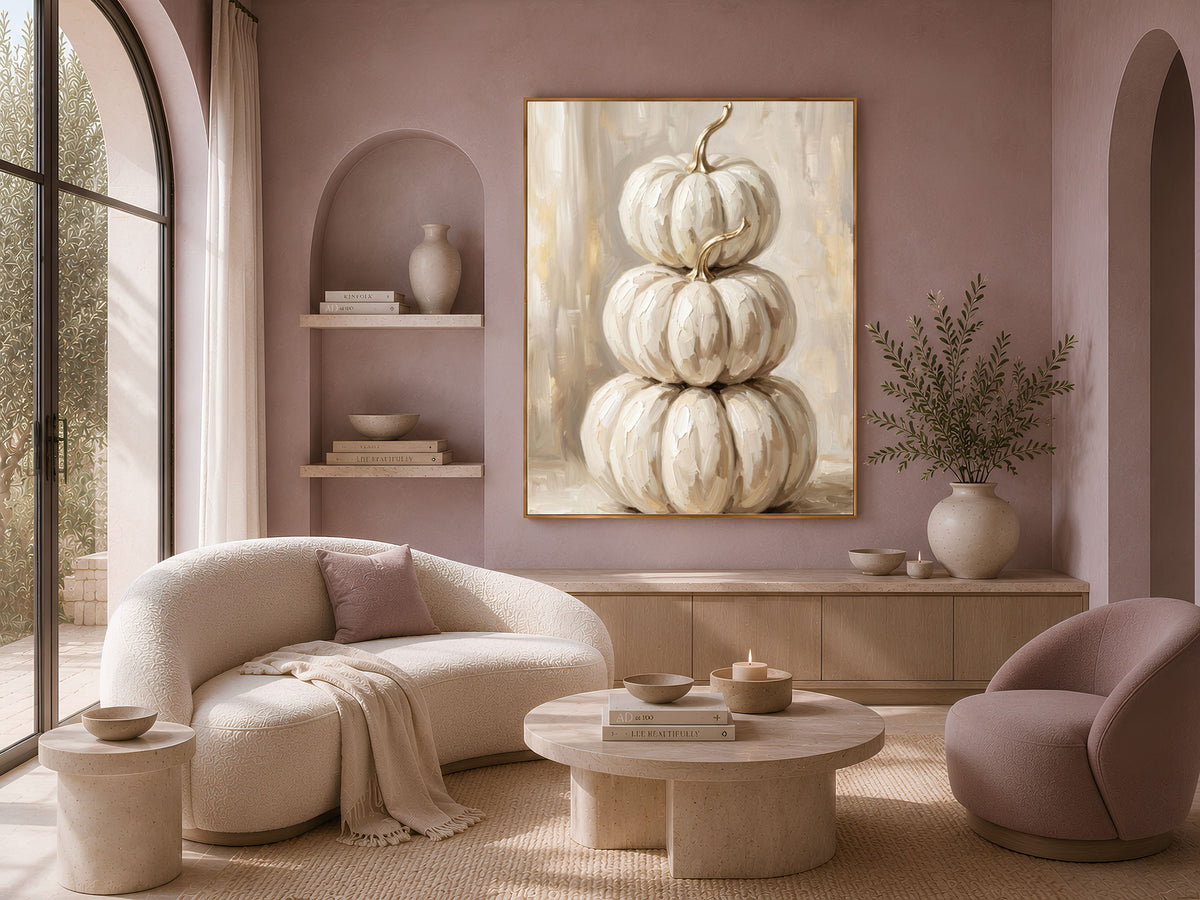 White Pumpkin Wall Art, Impasto Oil Painting Print - Digital Download
