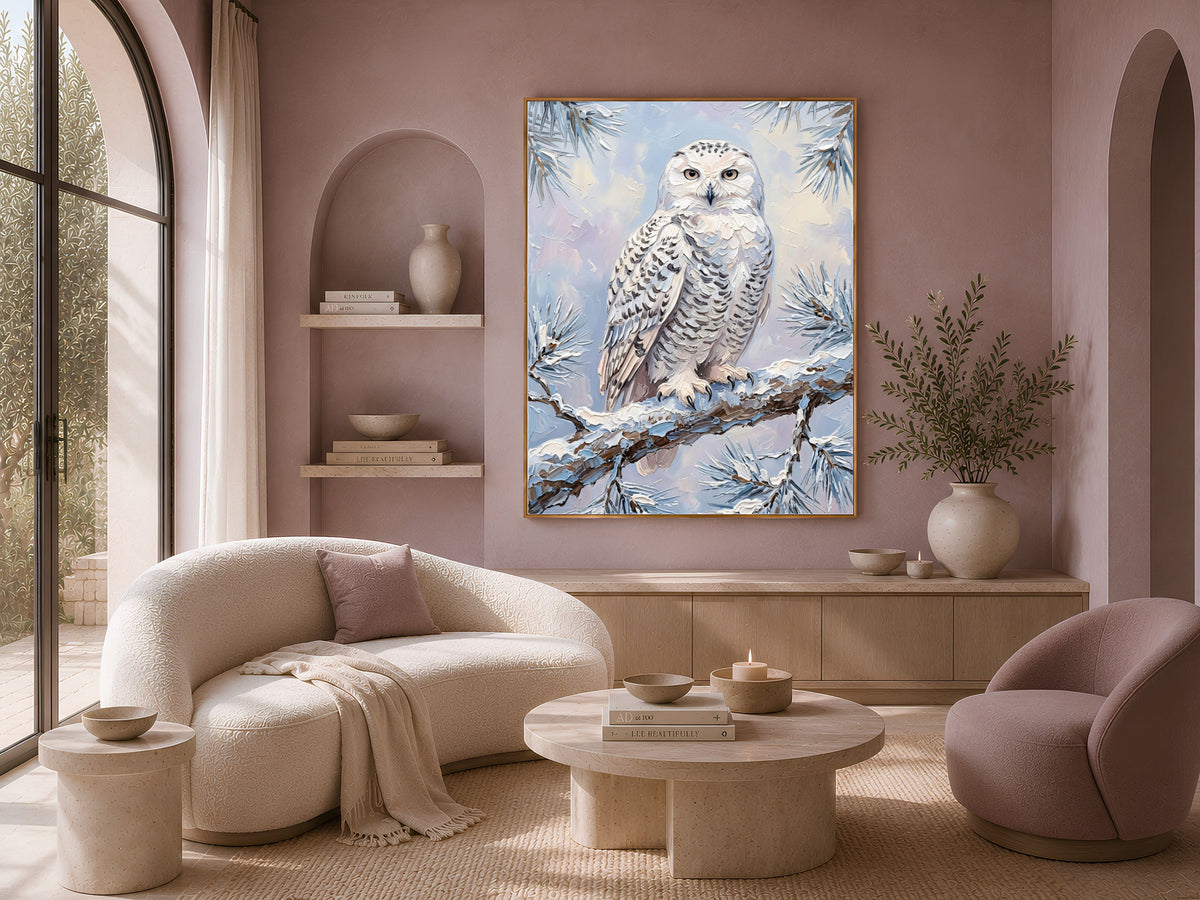 Snowy Owl Wall Art, Impasto Oil Painting Print - Digital Download