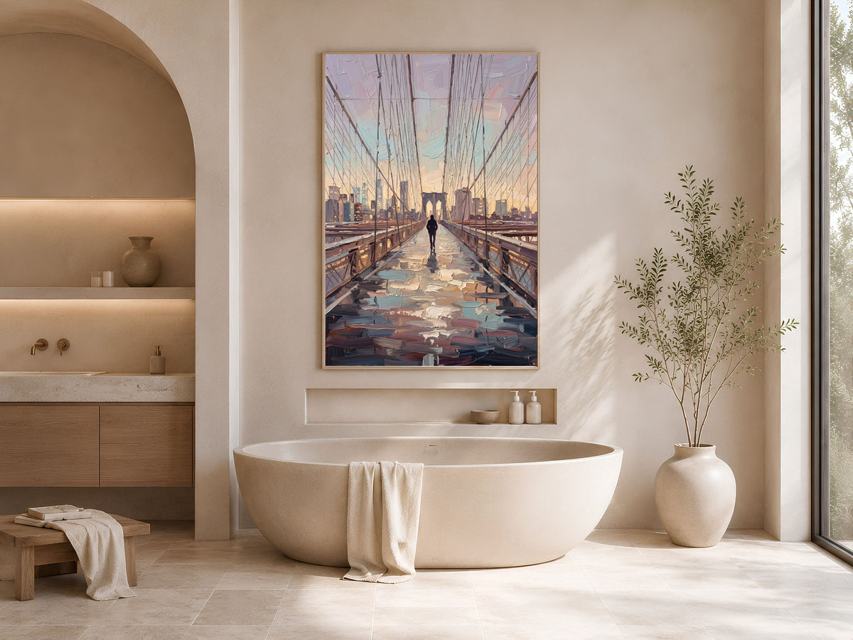 Brooklyn Bridge Wall Art, Impasto Oil Painting Print - Digtal Download