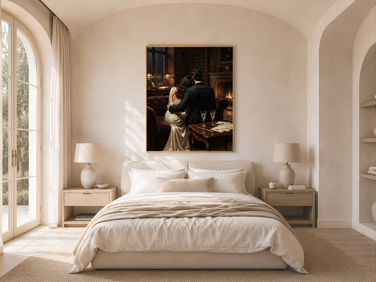 Dark Academia Couple Print, Romantic Victorian Library Wall Art - Digital Download