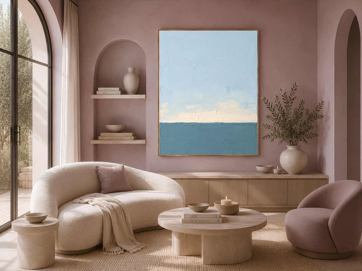 Ocean Horizon Wall Art, Impasto Oil Painting Print - Digital Download