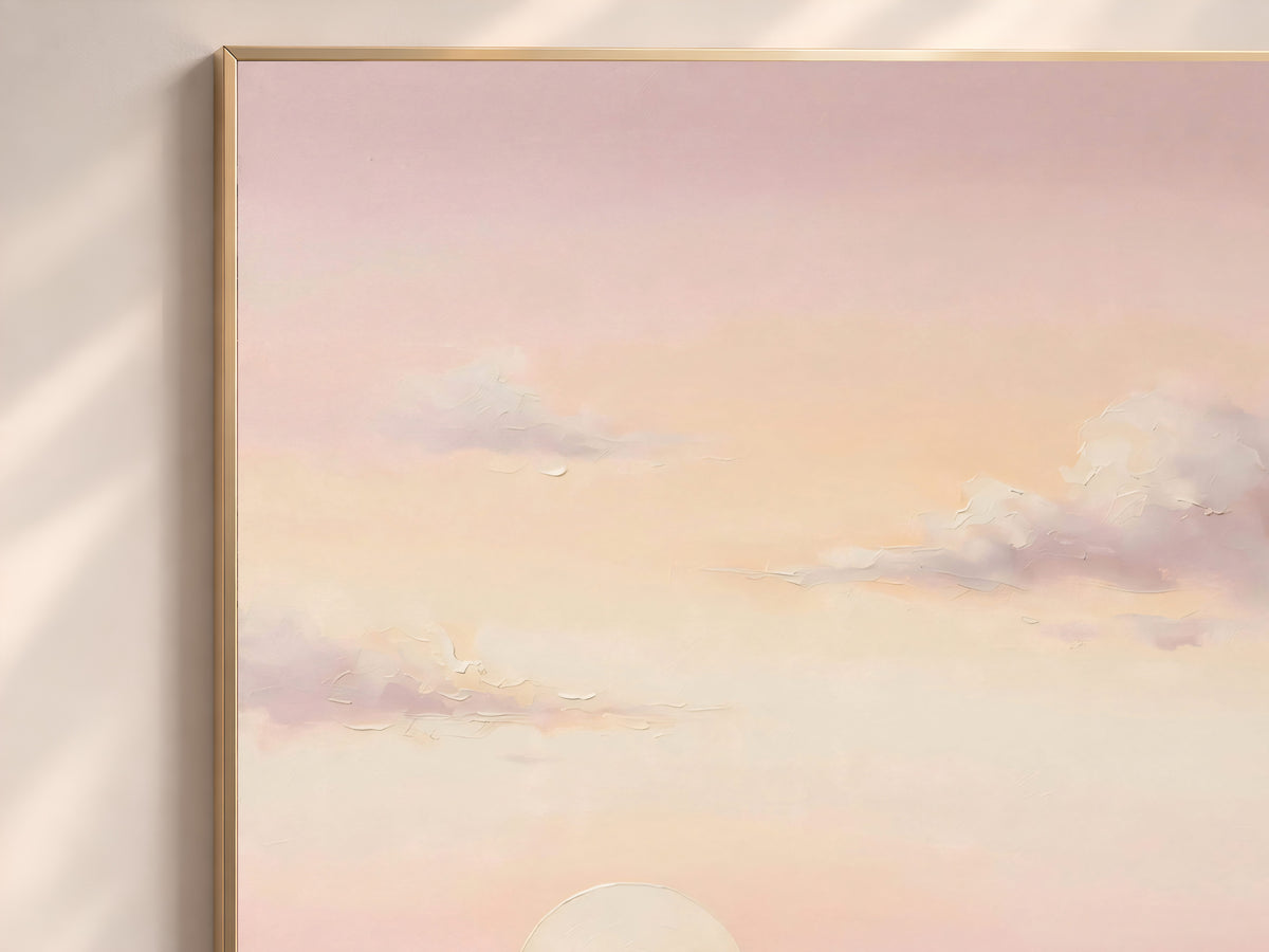Pink Sailboat Sunset Wall Art, Pastel Seascape Painting, Blush Coastal Decor, Printable Digital Download