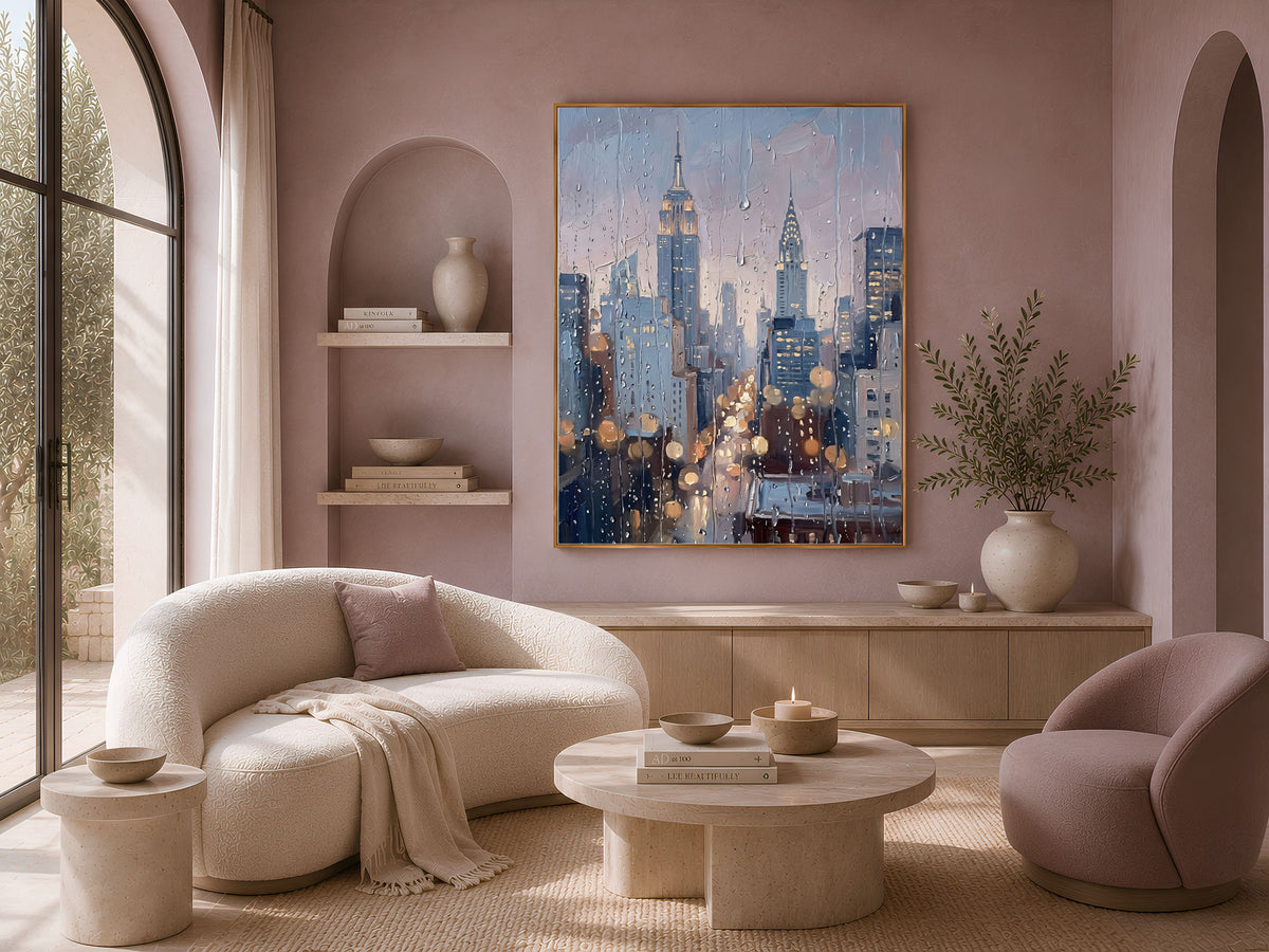 NYC Skyline Wall Art, Impasto Oil Painting Print - Digital Download