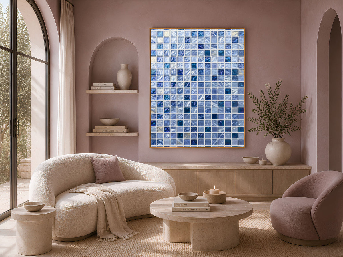 Blue Mosaic Wall Art, Icy Periwinkle Glass Tile Print - Digital Download