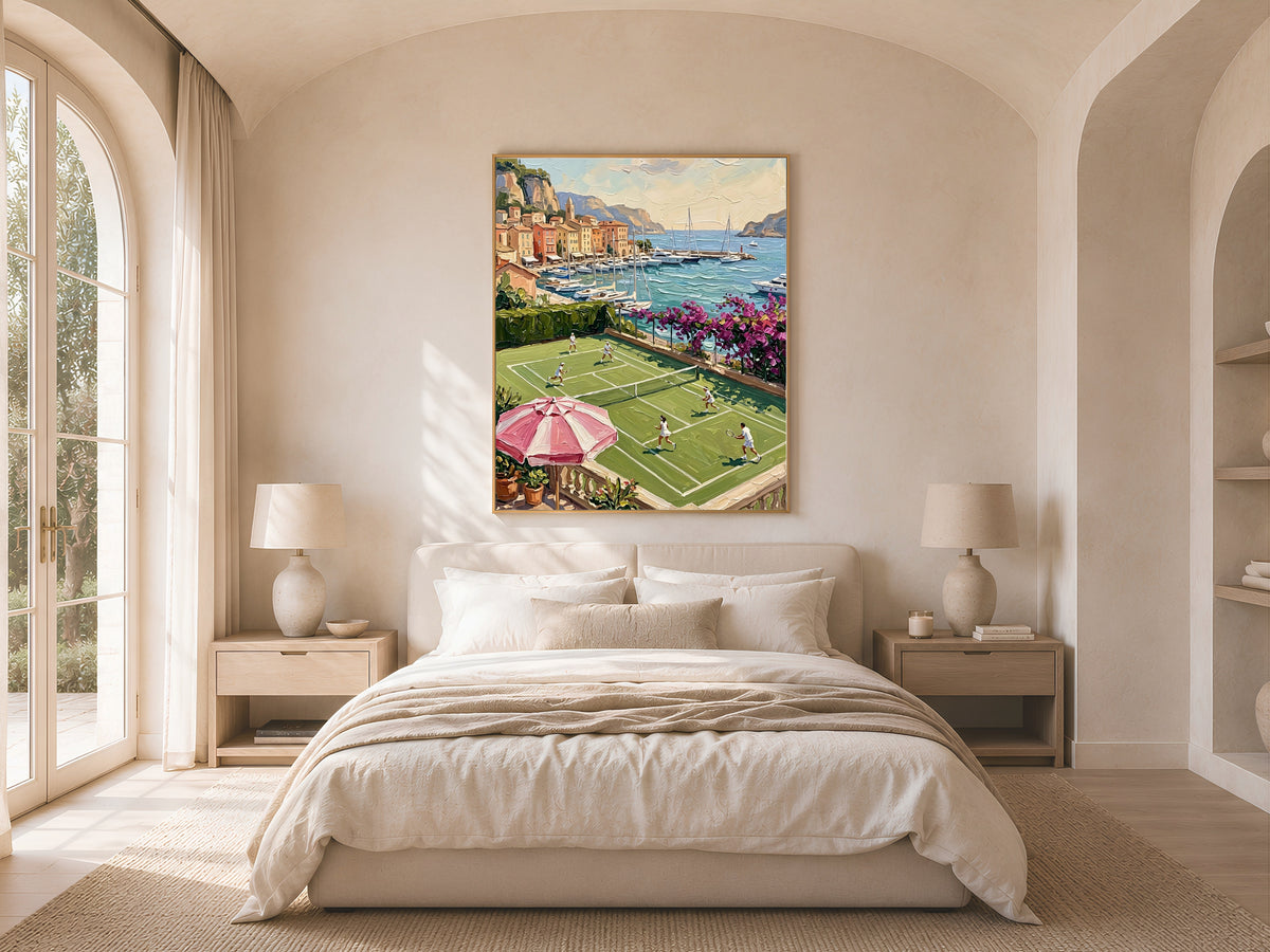 French Riviera Tennis Court Print, Old Money Aesthetic Wall Art - Digital Download
