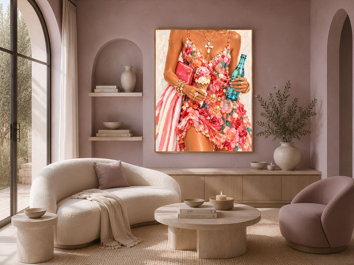 Summer Floral Dress Wall Art, Impasto Oil Painting Print - Digital Download