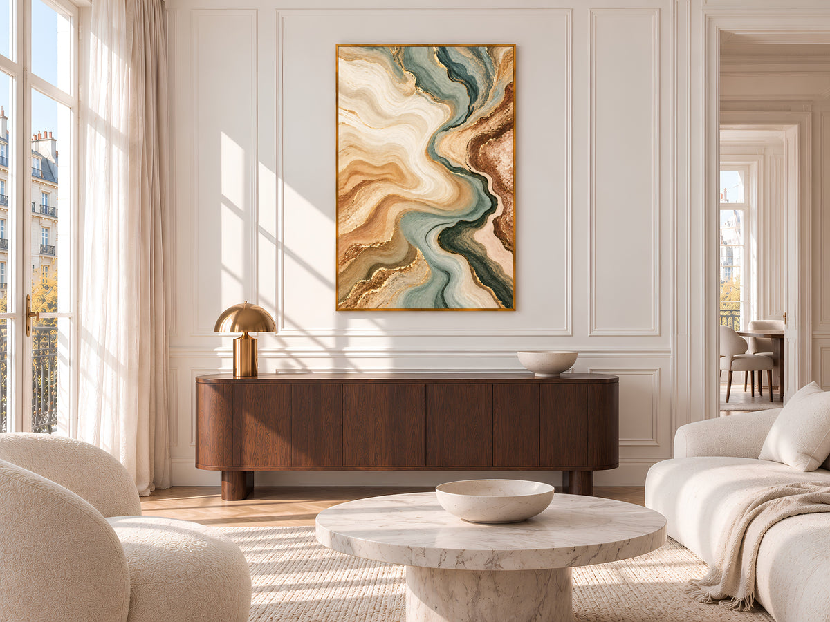 Sage Green and Terracotta Abstract Wall Art, Earth Tone Marble Swirl Print with Gold Veins, Printable Neutral Decor, Digital Download