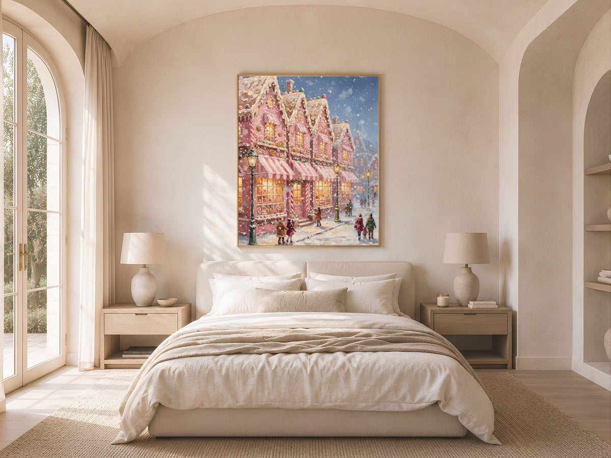 Gingerbread Village Wall Art, Candyland Christmas Street Print - Digital Download