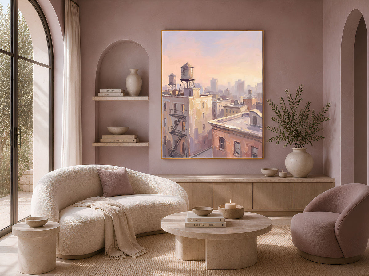 NYC Water Tower Wall Art, Impasto Oil Painting Print - Digital Download