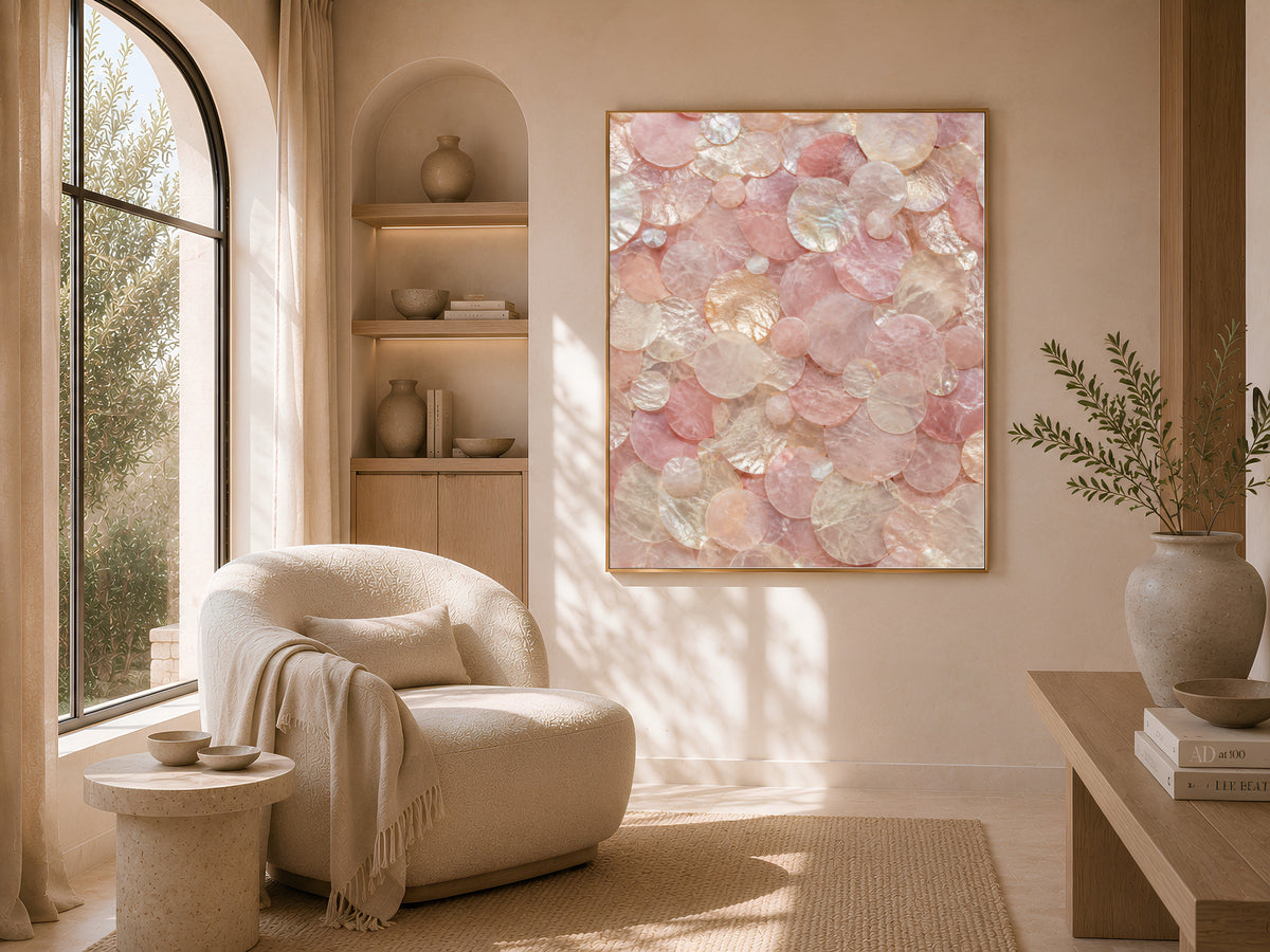 Rose Quartz Wall Art, Capiz Shell Abstract Print - Digital Download