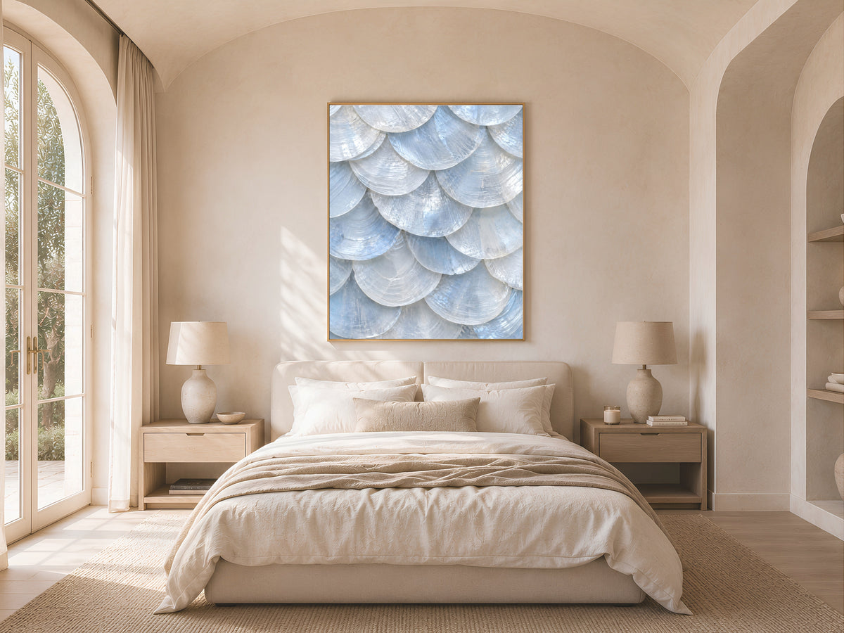 Blue Capiz Shell Wall Art, Icy Coastal Mosaic Print - Digital Download
