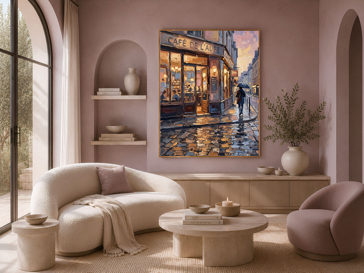 Parisian Cafe Wall Art, Impasto Oil Painting Print - Digital Download