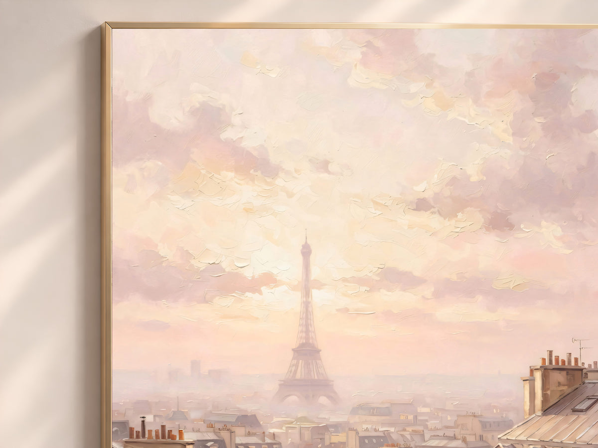 Paris Rooftops Painting Print, Pink Paris Balcony View Art, Pastel Parisian Skyline Wall Art, Printable Digital Download