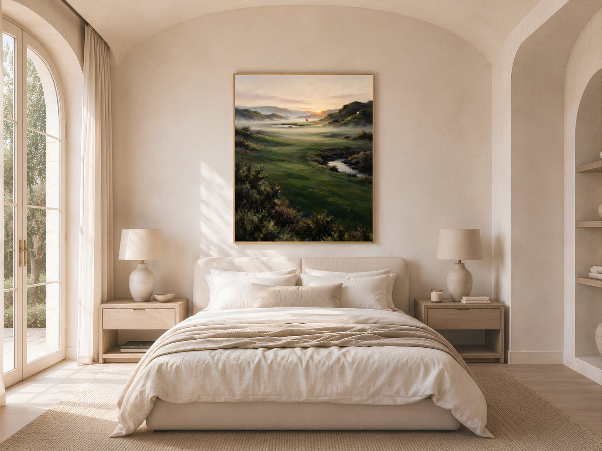 Scottish Golf Course Wall Art, Misty Fairway Oil Painting - Digital Download