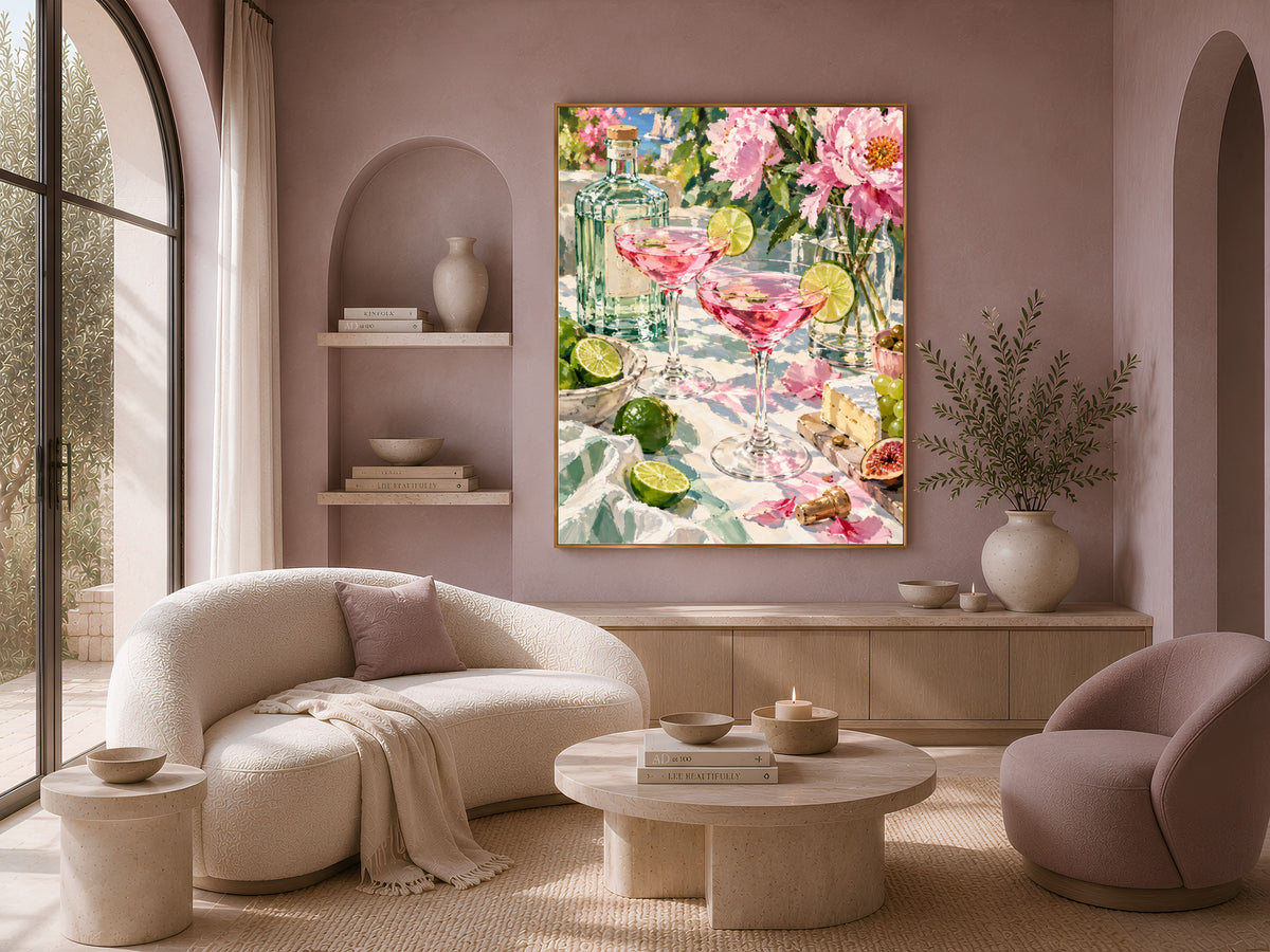 Pink Cocktail Wall Art, Impasto Oil Painting Print - Digital Download