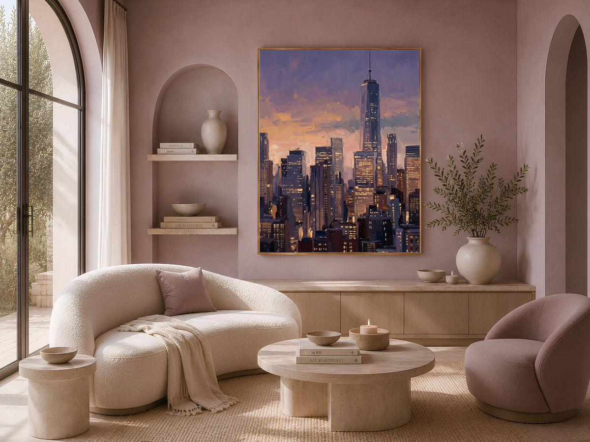 NYC Skyline Wall Art, Impasto Oil Painting Print - Digital Download
