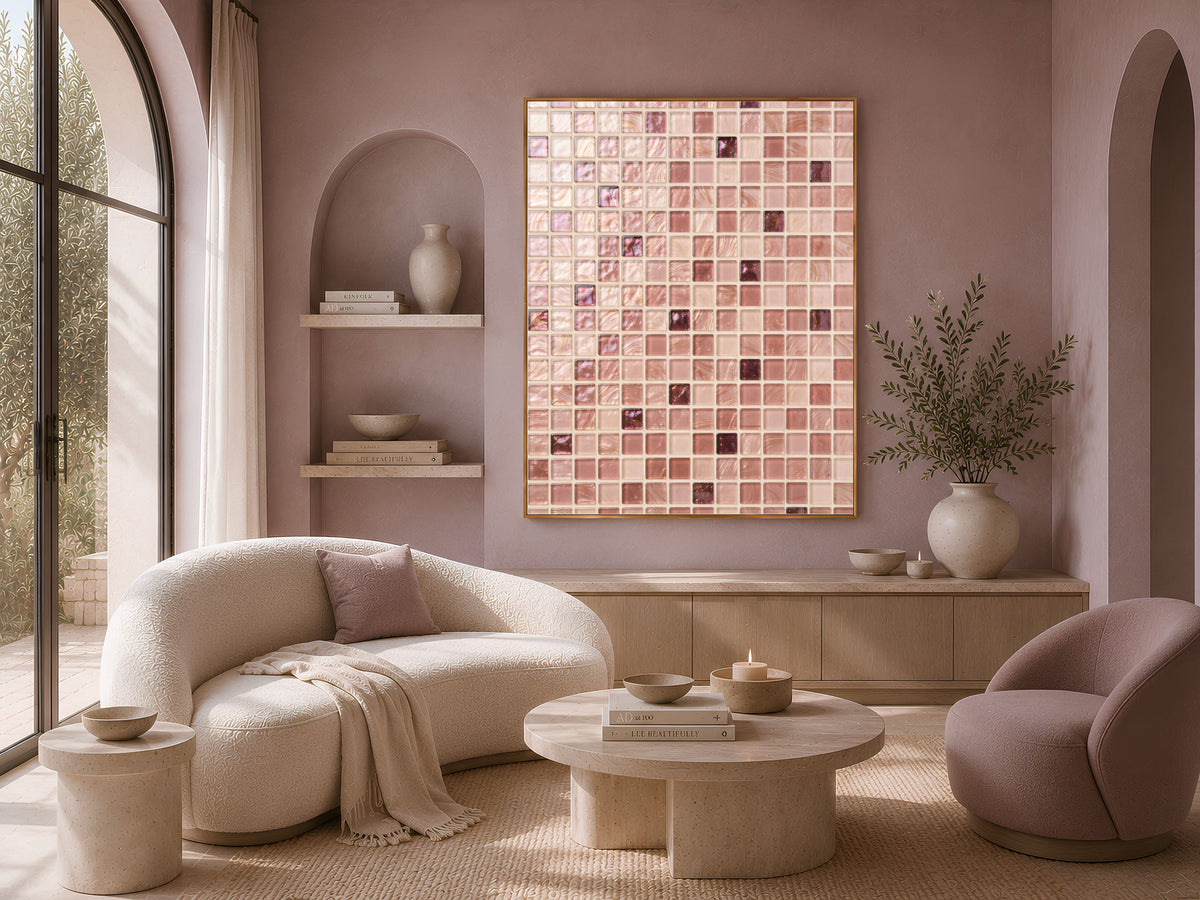 Neutral Mosaic Wall Art, Champagne Glass Tile Print - Digital Download