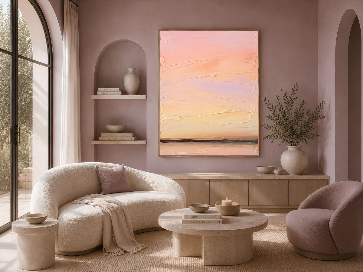 Sunset Gradient Wall Art, Impasto Oil Painting Print - Digital Download