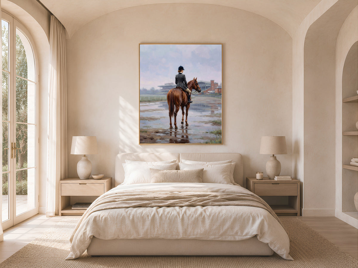 Equestrienne Wall Art, Horse Rider Racecourse Oil Painting Print - Digital Download