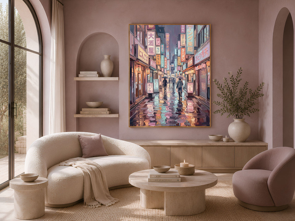 Tokyo Street Wall Art, Impasto Oil Painting Print - Digital Download