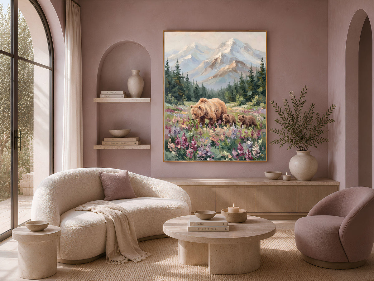 Grizzly Bear Wall Art, Impasto Oil Painting Print - Digital Download