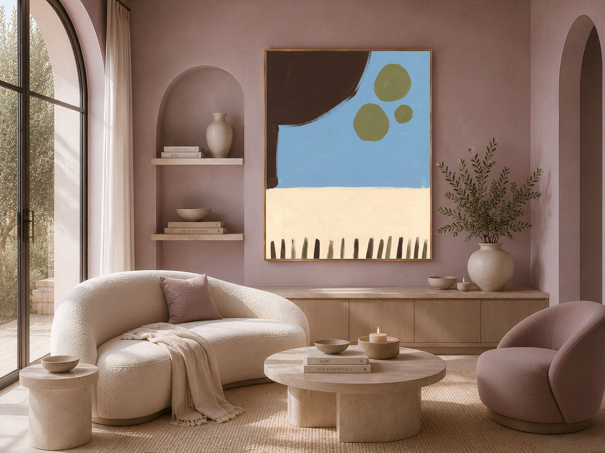 Blue and Brown Abstract Wall Art, Mid Century Modern Organic Shapes Print - Digital Download
