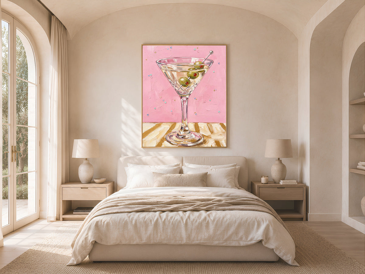 Martini Wall Art, Pink Cocktail Oil Painting Print - Digital Download