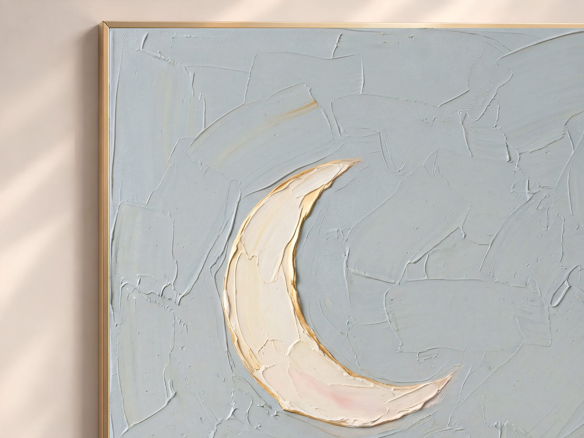 Minimalist Moon Wall Art, Impasto Oil Painting Print - Digital Download