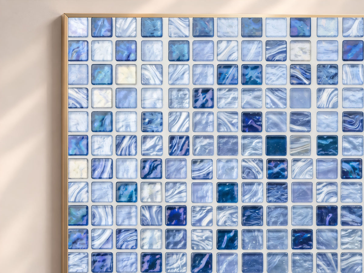 Blue Mosaic Wall Art, Icy Periwinkle Glass Tile Print - Digital Download