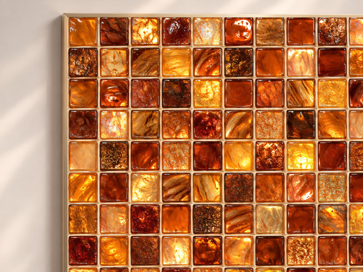 Amber Mosaic Wall Art, Copper Gold Glass Tile Print - Digital Download