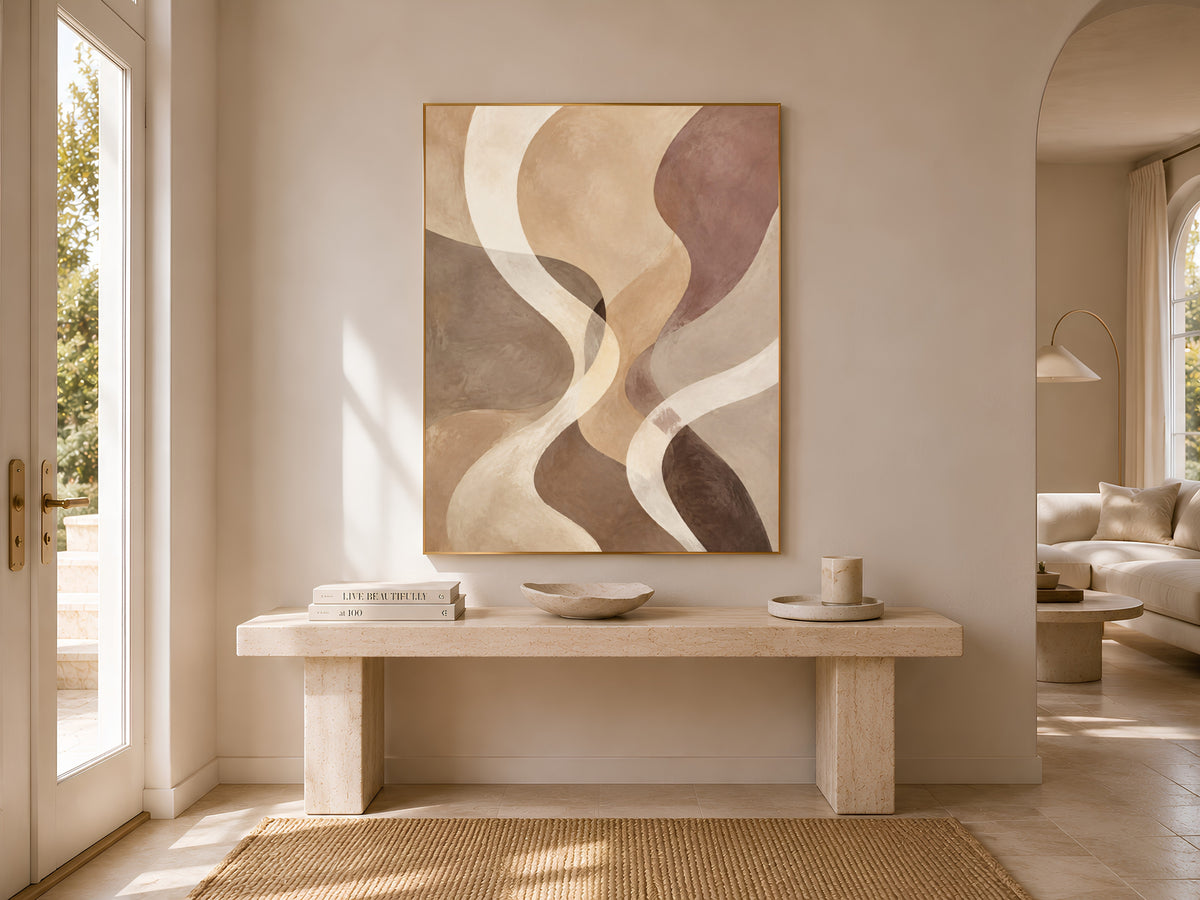 Earth Tone Abstract Wall Art, Wavy Line Print - Digital Download