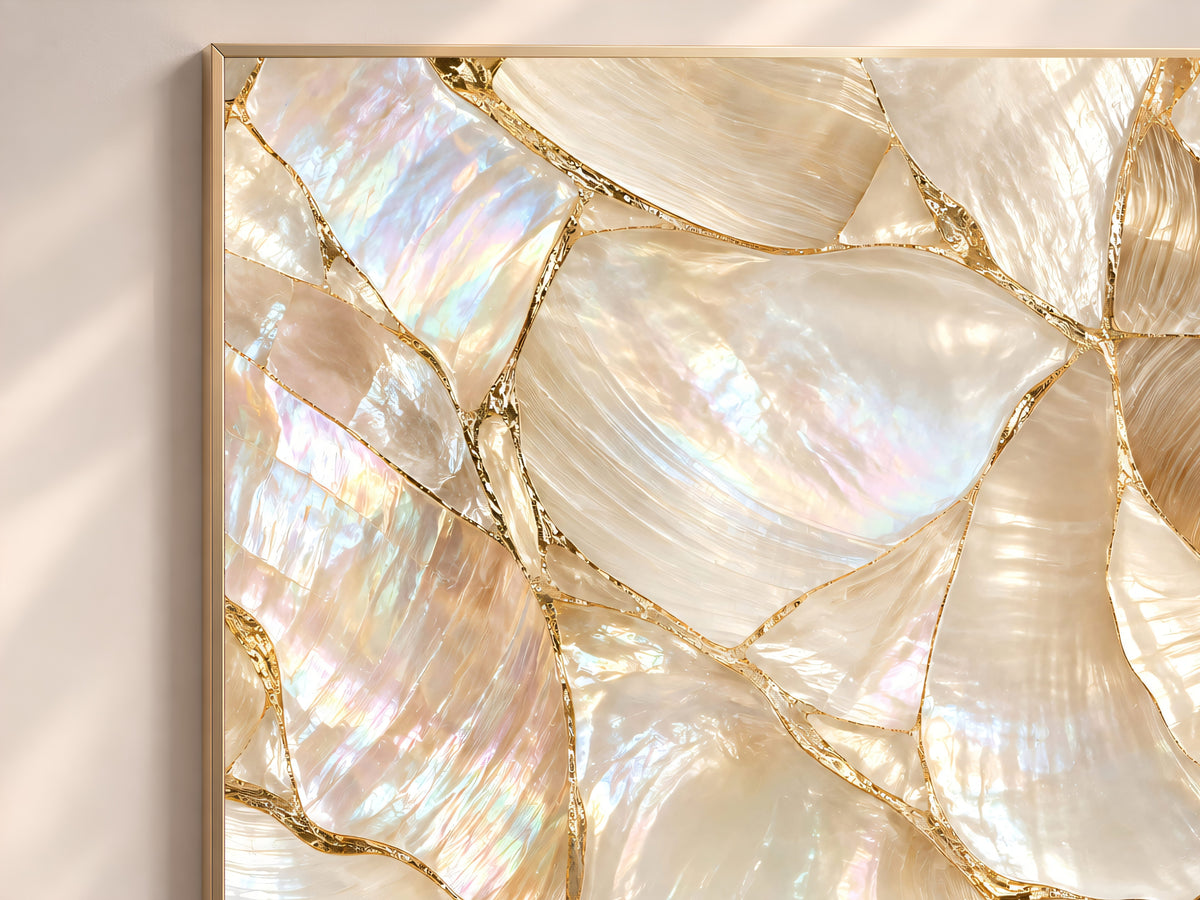 Mother of Pearl Wall Art, Iridescent Shell Print, Gold Kintsugi Coastal Decor, Pearlcore Bathroom Poster, Neutral Printable Instant Download
