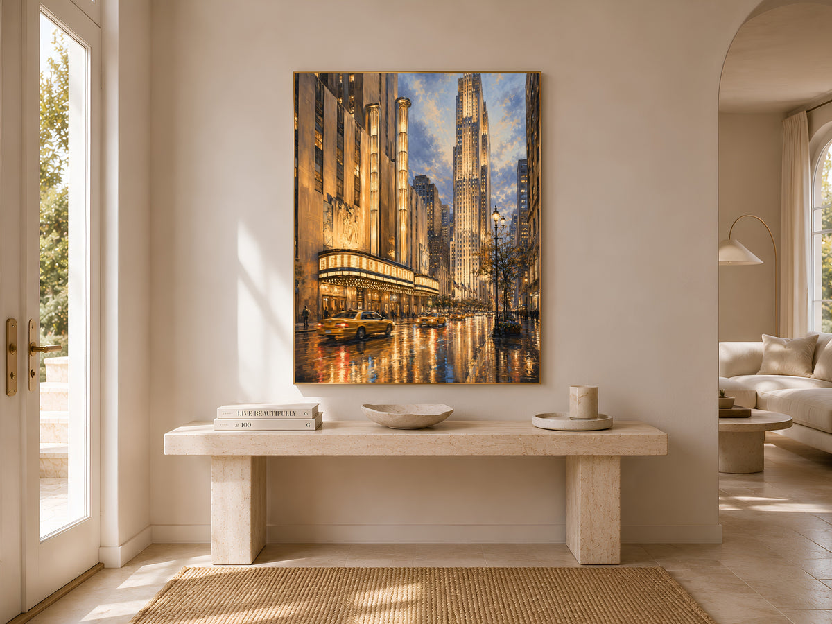 Radio City Music Hall Print, Rainy NYC Street Wall Art - Digital Download