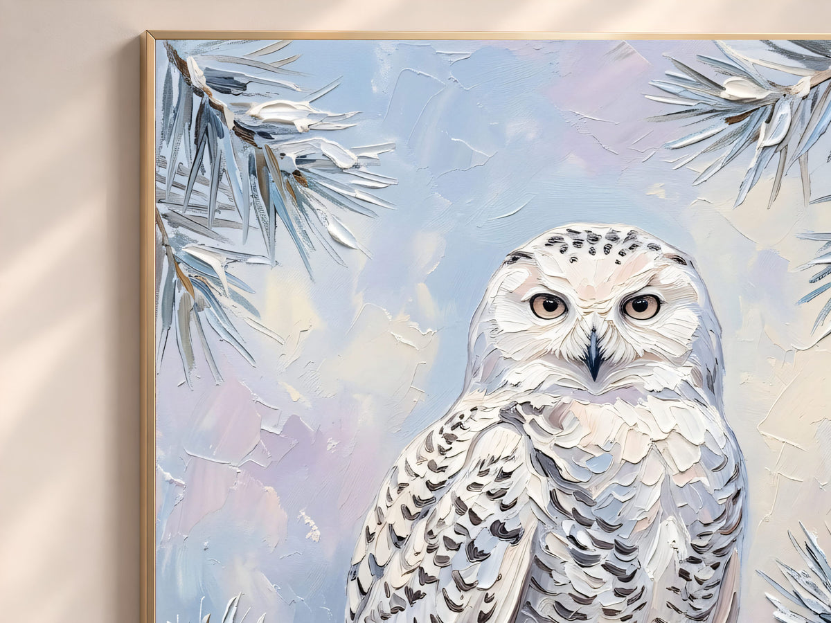 Snowy Owl Wall Art, Impasto Oil Painting Print - Digital Download