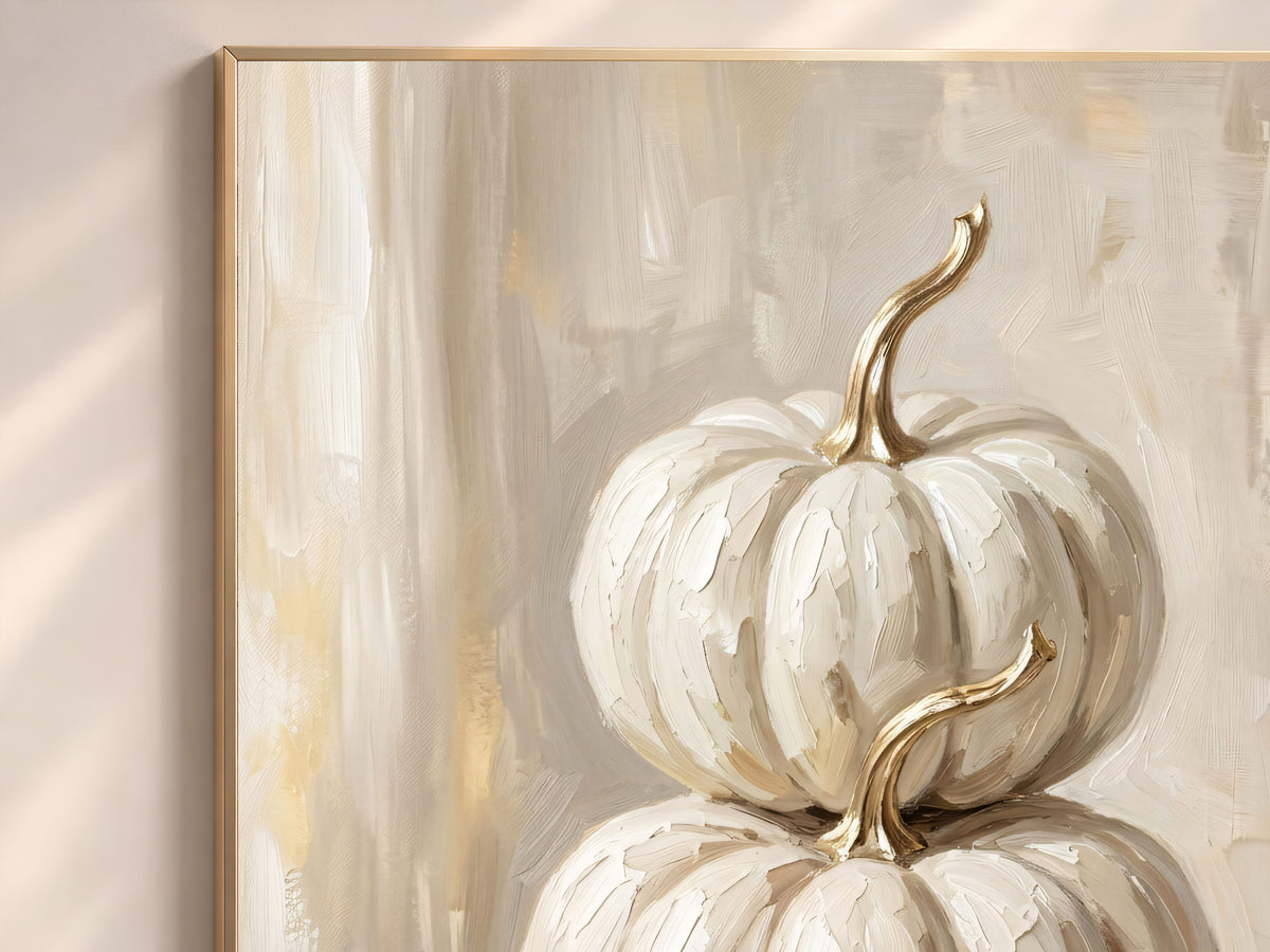White Pumpkin Wall Art, Impasto Oil Painting Print - Digital Download