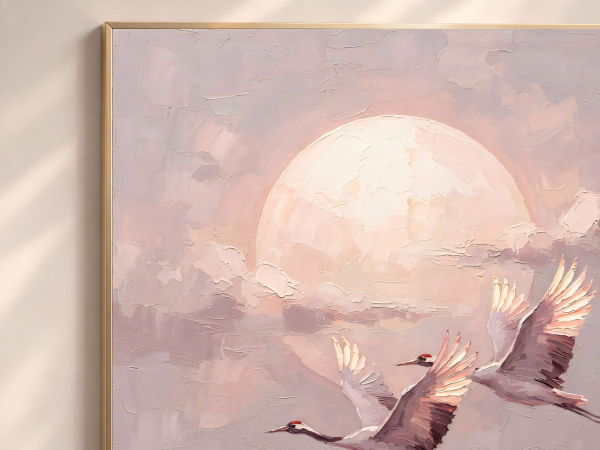 Japanese Crane Wall Art, Impasto Oil Painting Print - Digital Download