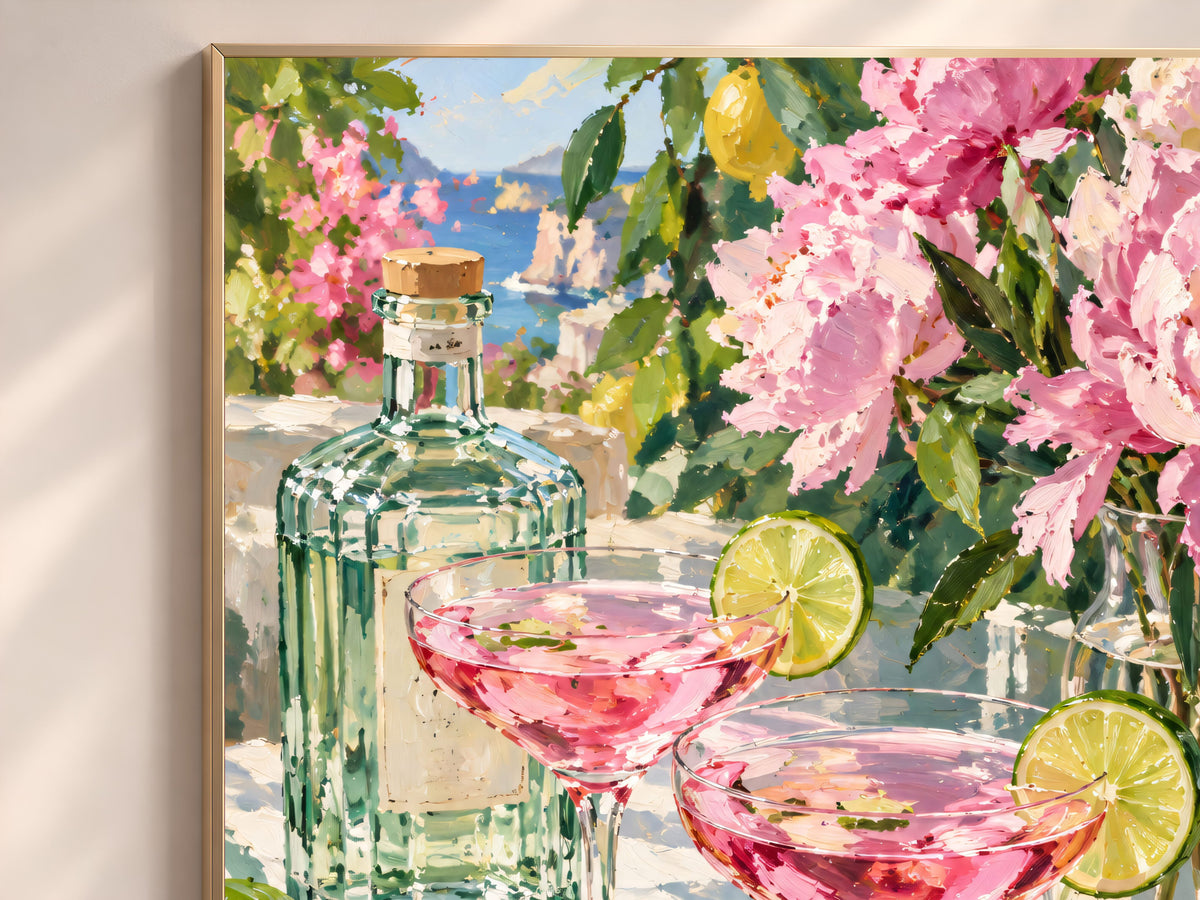 Pink Cocktail Wall Art, Impasto Oil Painting Print - Digital Download