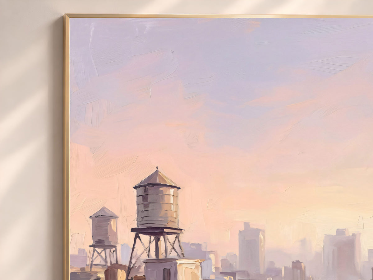 NYC Water Tower Wall Art, Impasto Oil Painting Print - Digital Download