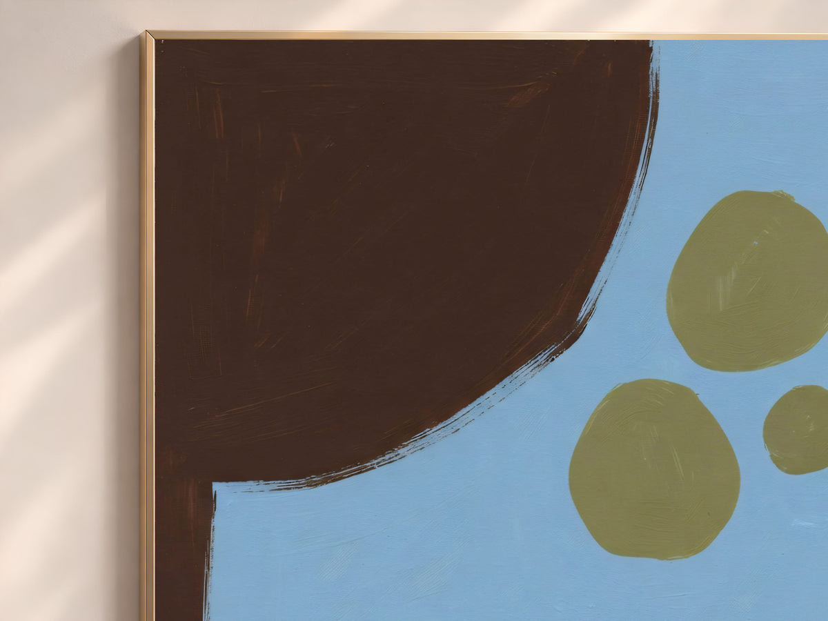 Blue and Brown Abstract Wall Art, Mid Century Modern Organic Shapes Print - Digital Download