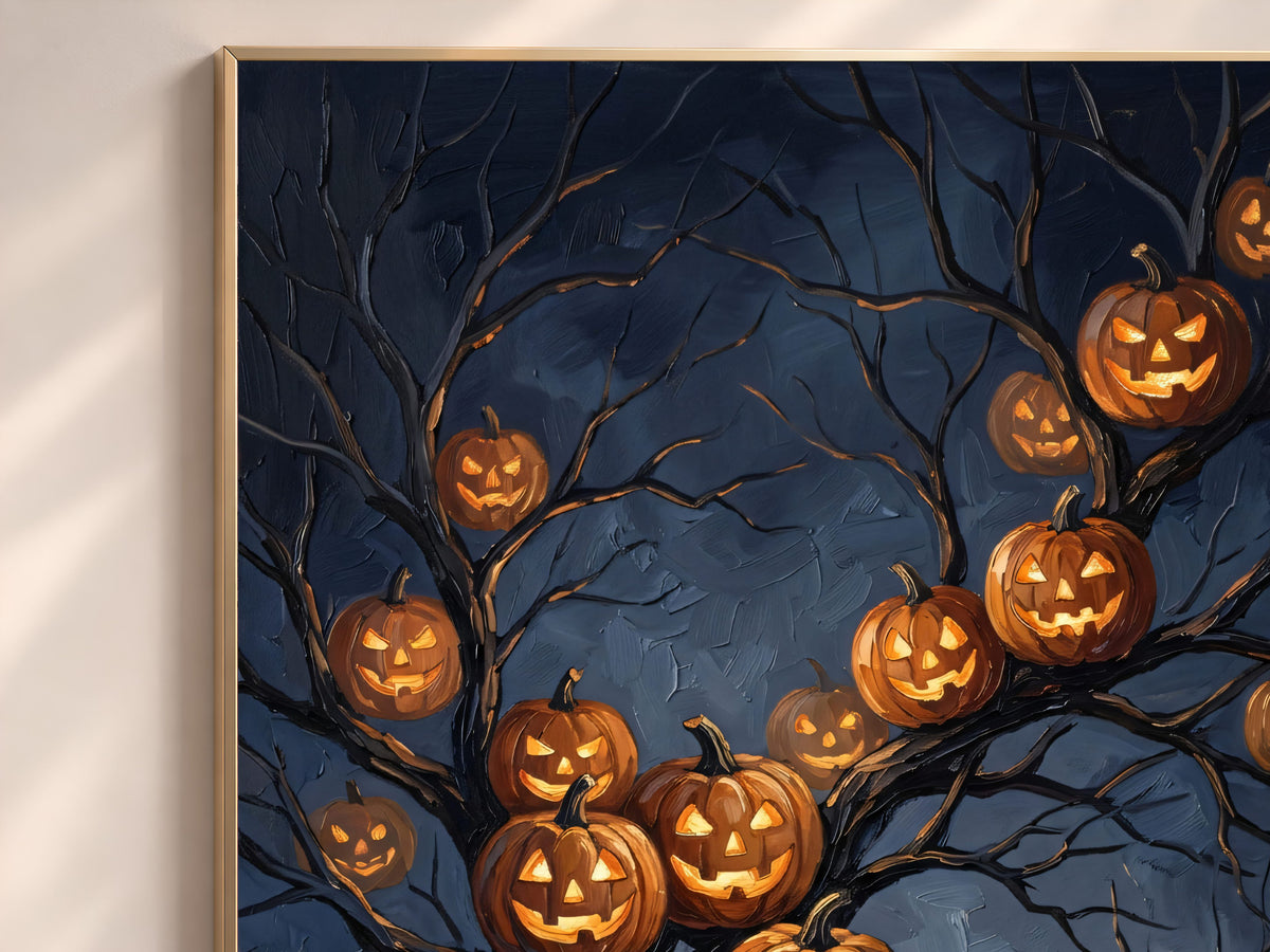 Jack O Lantern Wall Art, Impasto Oil Painting Print - Digital Download