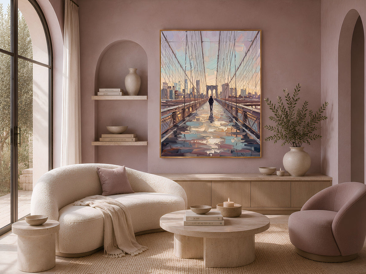 Brooklyn Bridge Wall Art, Impasto Oil Painting Print - Digtal Download