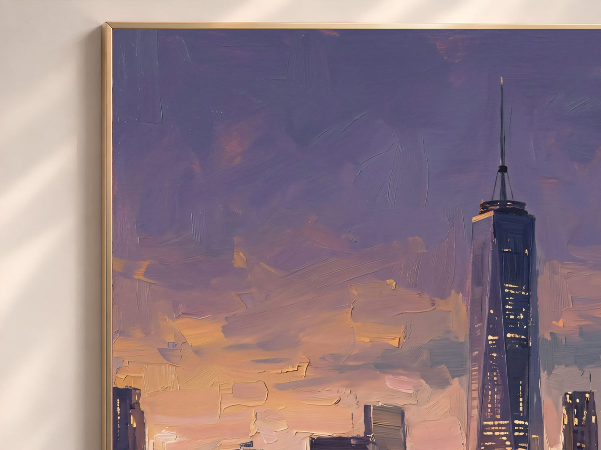 NYC Skyline Wall Art, Impasto Oil Painting Print - Digital Download