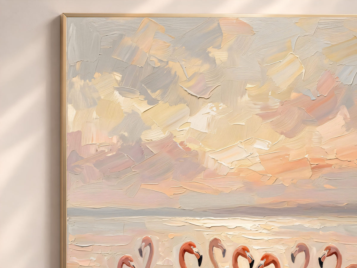 Flamingo Wall Art, Impasto Oil Painting Print - Digital Download
